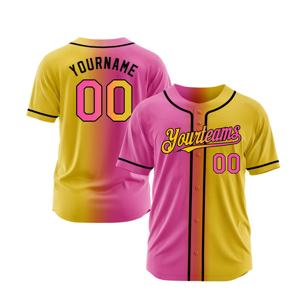 Custom Yellow Pink-Black Gradient Fashion Classic Style Authentic Sports Baseball Jersey