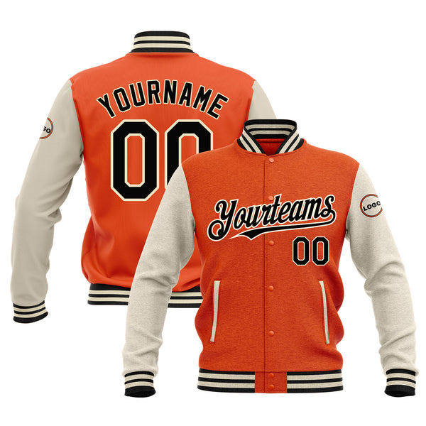 Custom Orange Black-Cream Classic Style Two Tone Bomber Varsity Letterman Embroidered Jacket