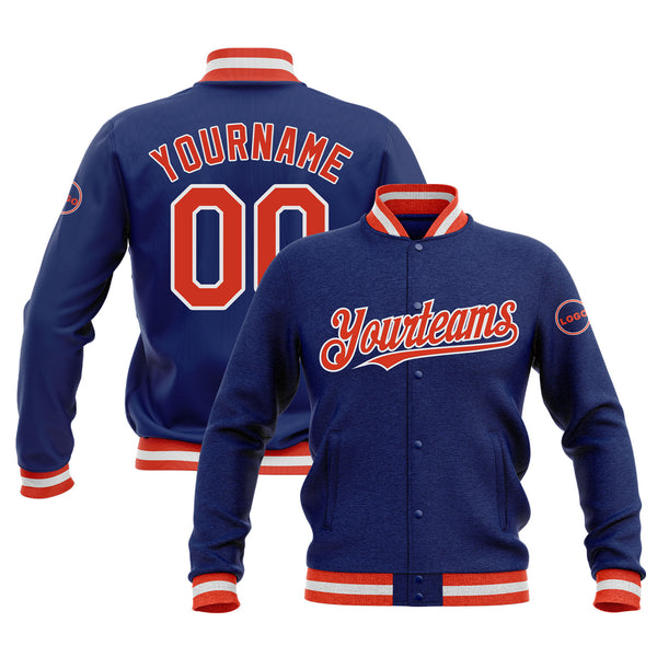 Custom Royal Orange-White Bomber Varsity Letterman Embroidered Jacket