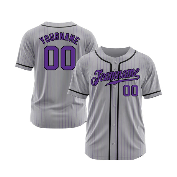 Custom Gray Purple Pinstripe Purple-Black Classic Style Authentic Sports Baseball Jersey