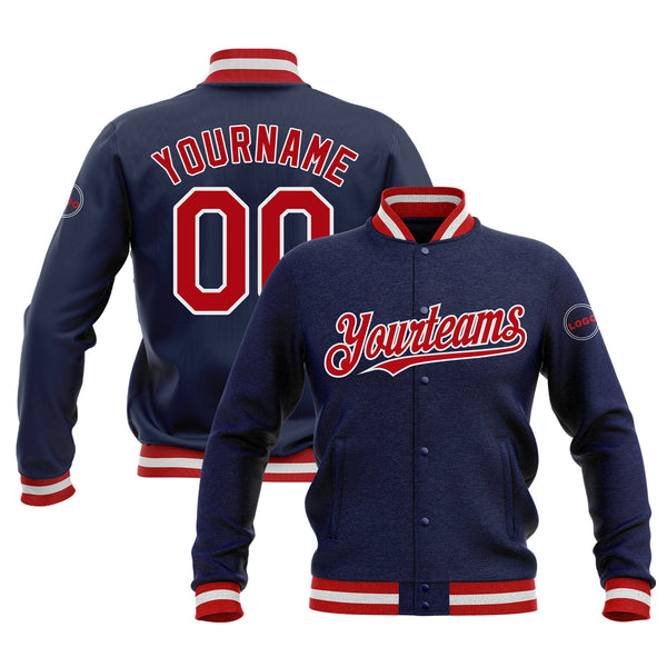 Custom Navy Red-White Bomber Varsity Letterman Embroidered Jacket