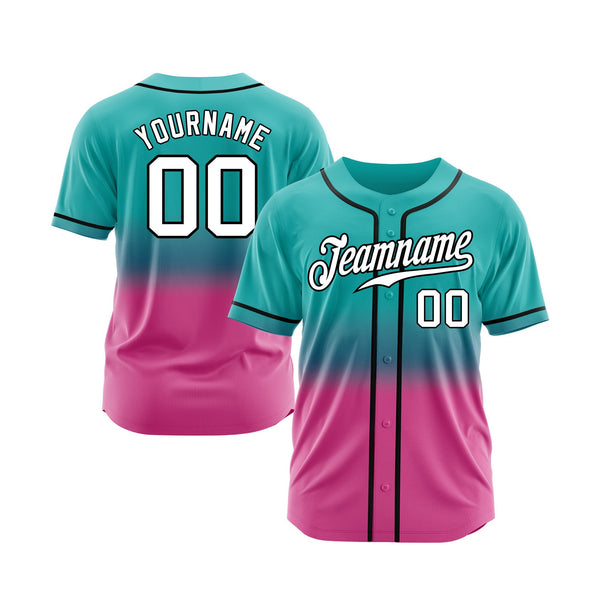 Custom Aqua White Pink-Black Fade Fashion Classic Style Authentic Sports Baseball Jersey