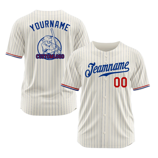 Custom Cream Royal Pinstripe Red-White Classic Style Authentic Sports Baseball Jersey