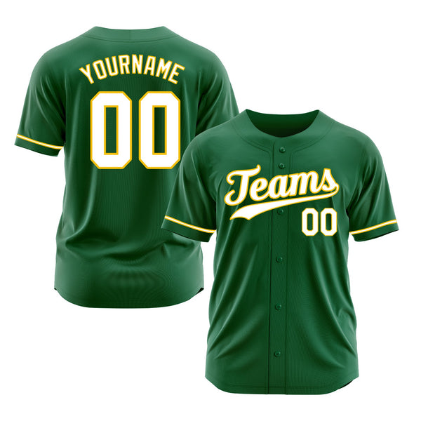 Custom Kelly Green White-Gold Classic Style Authentic Sports Baseball Jersey