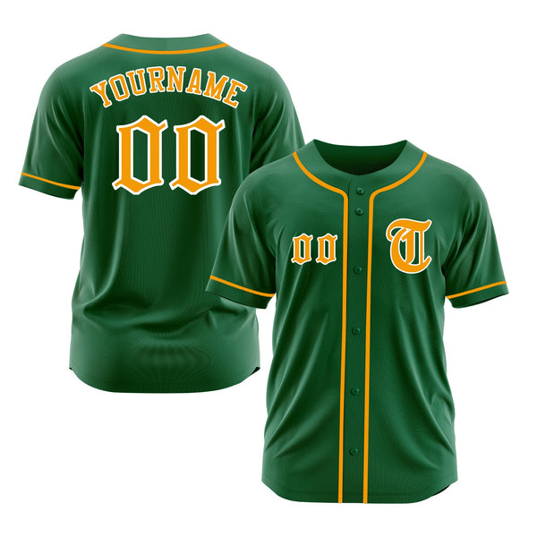 Custom Kelly Green Gold-White Classic Style Authentic Sports Baseball Jersey