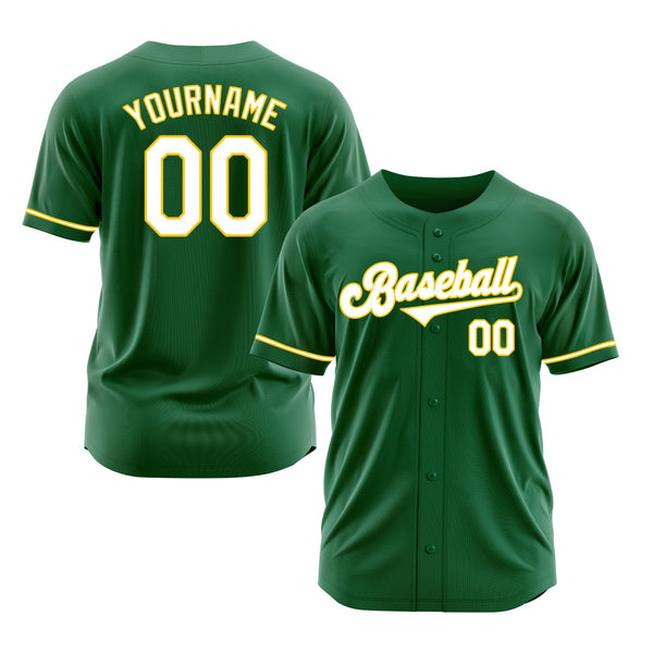 Custom Kelly Green White-Gold Classic Style Authentic Sports Baseball Jersey