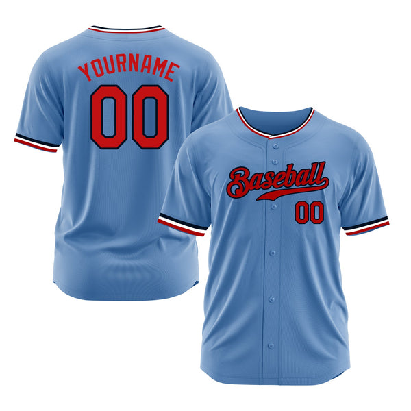 Custom Light Blue Red-Navy Classic Style Authentic Sports Baseball Jersey