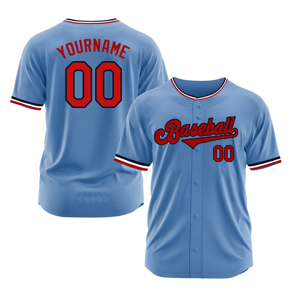 Custom Light Blue Red-Navy Classic Style Authentic Sports Baseball Jersey
