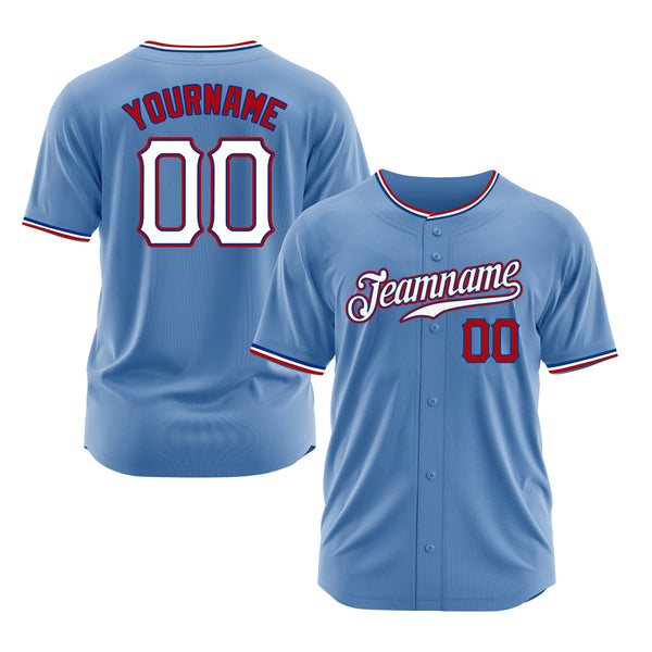 Custom Light Blue White-Red Classic Style Authentic Sports Baseball Jersey