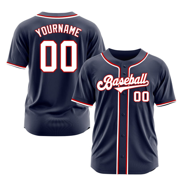 Custom Navy White-Red Classic Style Authentic Sports Baseball Jersey