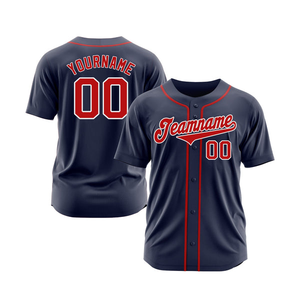 Custom Navy Red-White Classic Style Authentic Sports Baseball Jersey