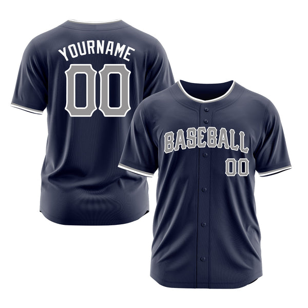 Custom Navy Gray-White Classic Style Authentic Sports Baseball Jersey
