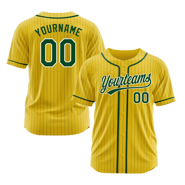 Custom Yellow Green Pinstripe Green-White Classic Style Authentic Sports Baseball Jersey