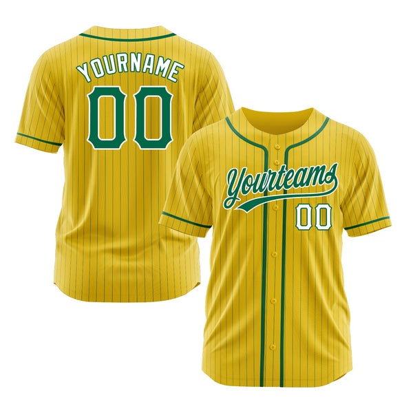 Custom Yellow Kelly Green Pinstripe Kelly Green-White Classic Style Authentic Sports Baseball Jersey