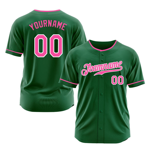 Custom Kelly Green Pink-White Classic Style Authentic Sports Baseball Jersey