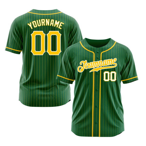 Custom Kelly Green Gold Pinstripe Gold-White Classic Style Authentic Sports Baseball Jersey