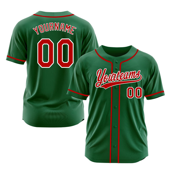 Custom Kelly Green Red-White Classic Style Authentic Sports Baseball Jersey