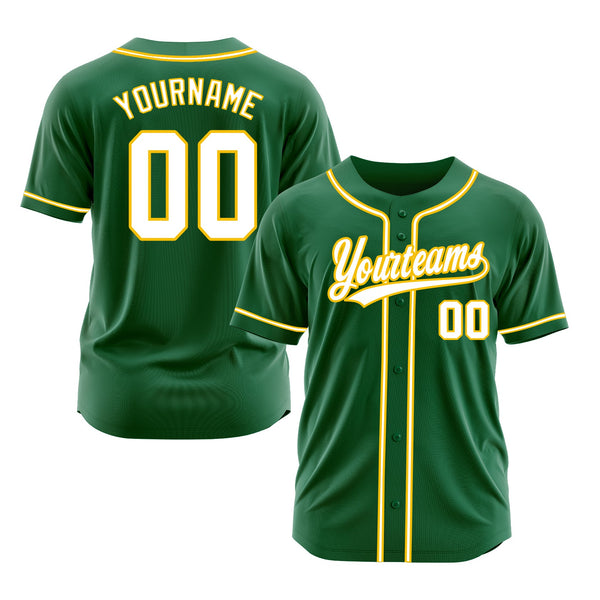 Custom Kelly Green White-Gold Classic Style Authentic Sports Baseball Jersey