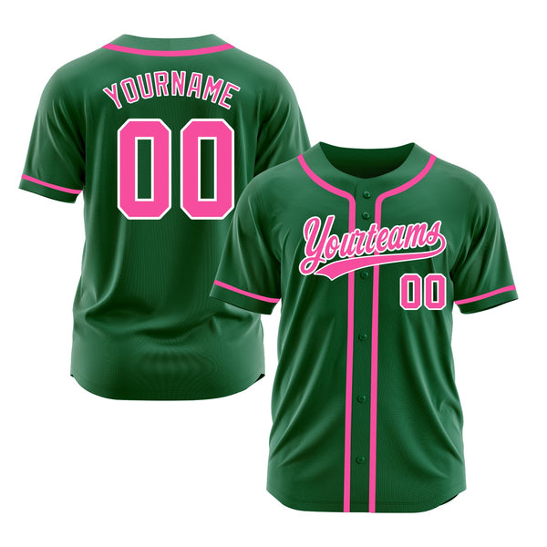 Custom Kelly Green Pink-White Classic Style Authentic Sports Baseball Jersey