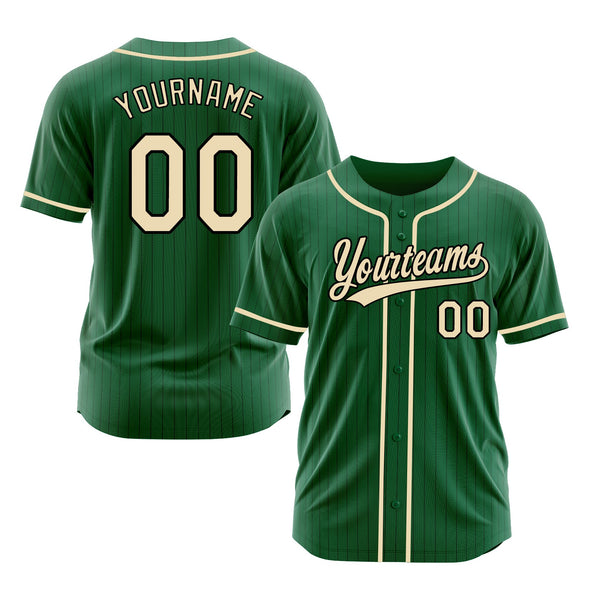 Custom Kelly Green Black Pinstripe City Cream Classic Style Authentic Sports Baseball Jersey