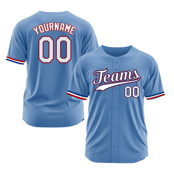 Custom Light Blue White-Red Classic Style Authentic Sports Baseball Jersey