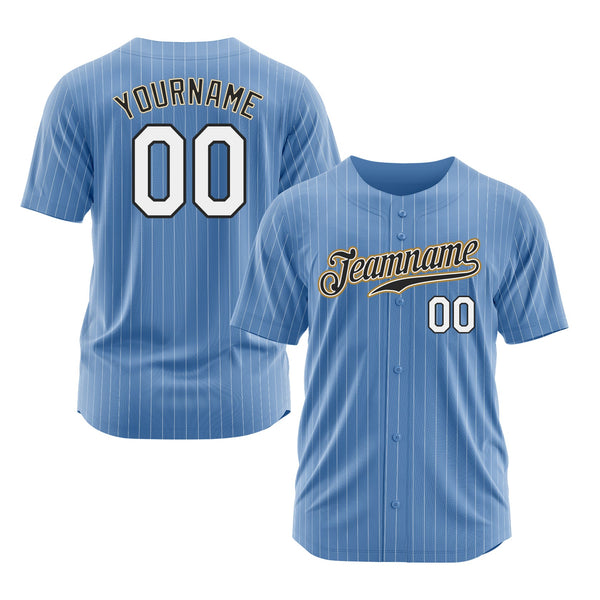 Custom Light Blue White Pinstripe White-Old Gold Classic Style Authentic Sports Baseball Jersey