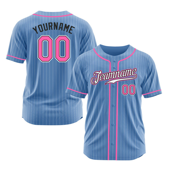 Custom Light Blue White Pinstripe Pink-Black Classic Style Authentic Sports Baseball Jersey