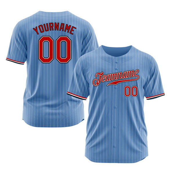 Custom Light Blue White Pinstripe Red-Navy Classic Style Authentic Sports Baseball Jersey