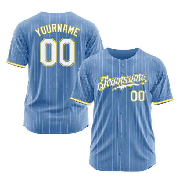 Custom Light Blue White Pinstripe White-Gold Classic Style Authentic Sports Baseball Jersey