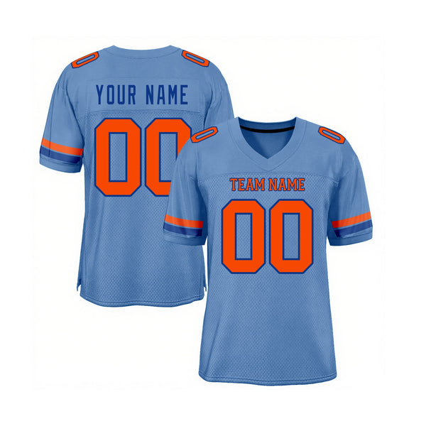 Custom Light Blue Orange-Royal Mesh Classic Style Authentic Sports Football Jersey