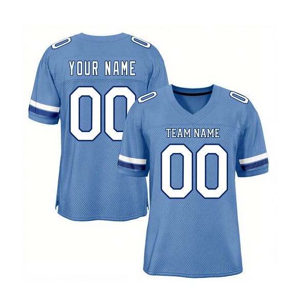 Custom Light Blue White-Royal Mesh Classic Style Authentic Sports Football Jersey