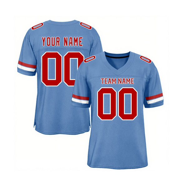 Custom Light Blue Red-White Mesh Classic Style Authentic Sports Football Jersey
