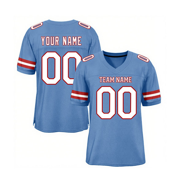 Custom Light Blue White-Red Mesh Classic Style Authentic Sports Football Jersey