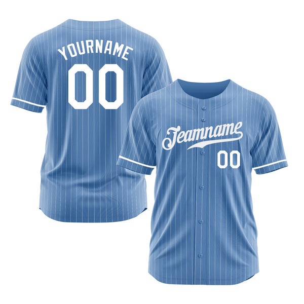 Custom Light Blue White Pinstripe White Classic Style Authentic Sports Baseball Jersey