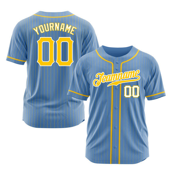 Custom Light Blue Gold Pinstripe Gold-White Classic Style Authentic Sports Baseball Jersey