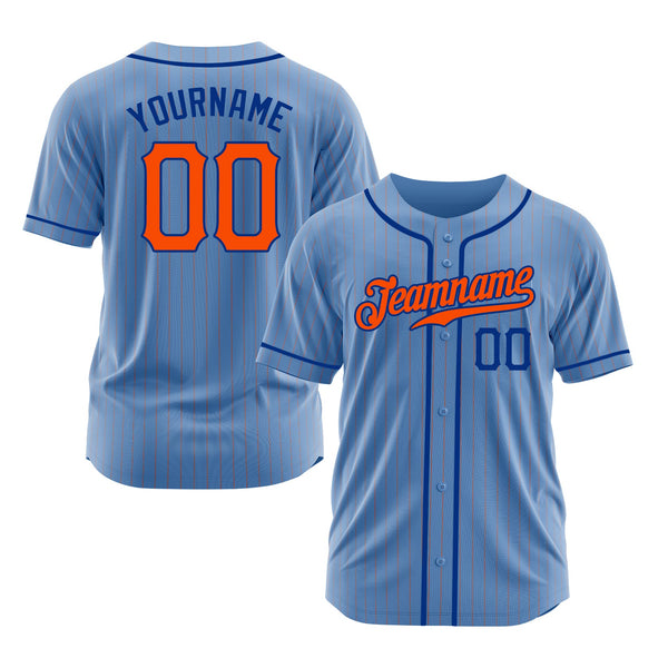 Custom Light Blue Orange Pinstripe Orange-Royal Classic Style Authentic Sports Baseball Jersey