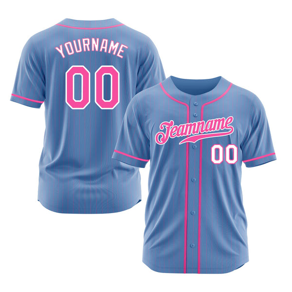 Custom Light Blue Pink Pinstripe Pink-White Classic Style Authentic Sports Baseball Jersey