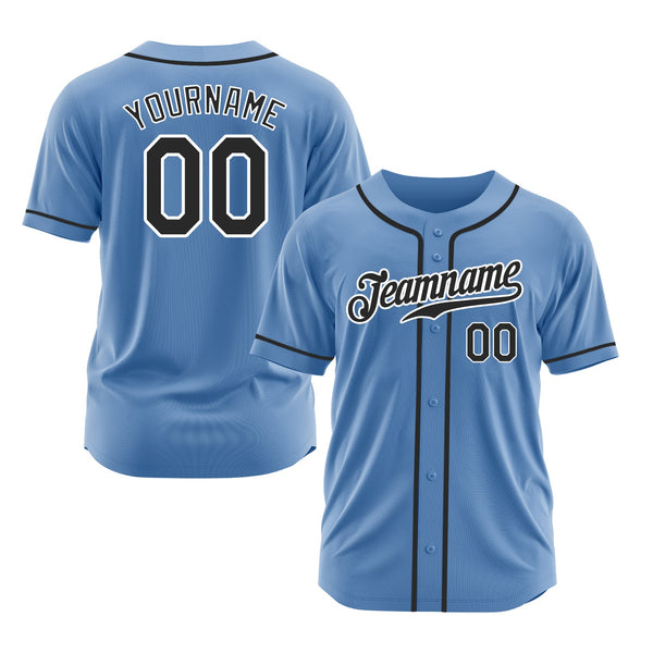 Custom Light Blue Black-White Classic Style Authentic Sports Baseball Jersey