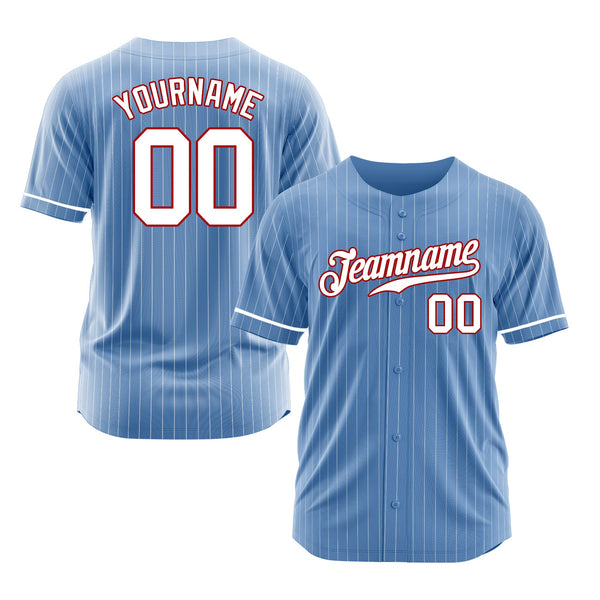 Custom Light Blue White Pinstripe White-Red Classic Style Authentic Sports Baseball Jersey
