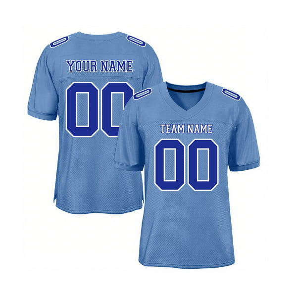 Custom Light Blue Royal-White Mesh Classic Style Authentic Sports Football Jersey