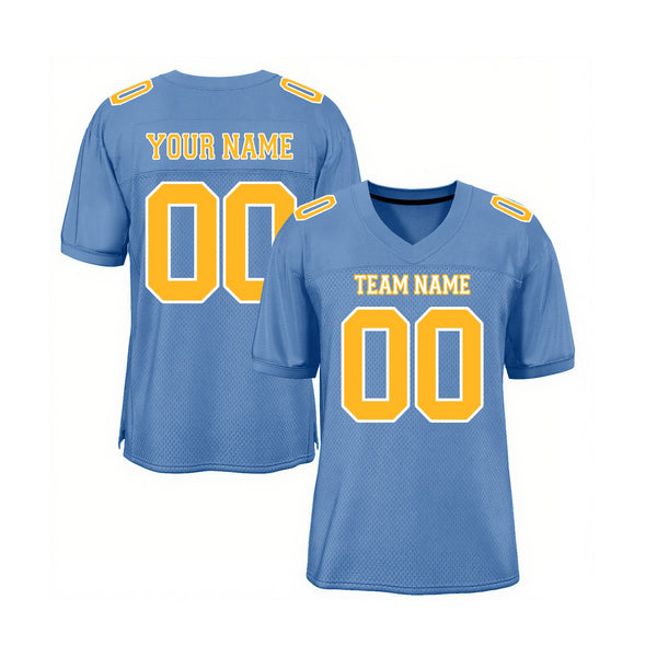 Custom Light Blue Gold-White Mesh Classic Style Authentic Sports Football Jersey