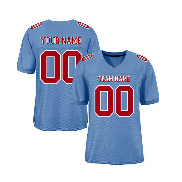 Custom Light Blue Red-White Mesh Classic Style Authentic Sports Football Jersey