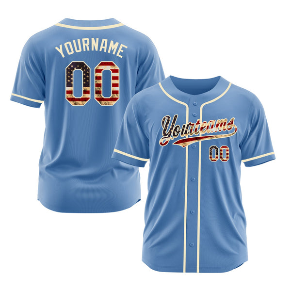 Custom Light Blue Vintage USA Flag-Cream Classic Style Authentic Sports Baseball Jersey