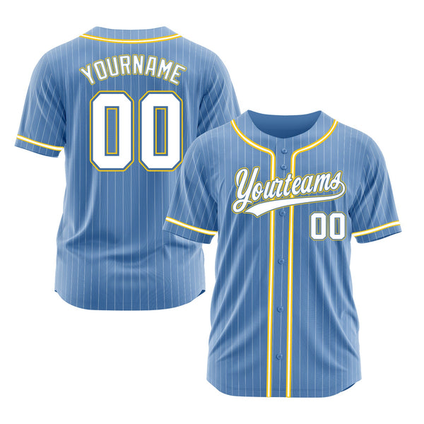Custom Light Blue White Pinstripe White-Gold Classic Style Authentic Sports Baseball Jersey