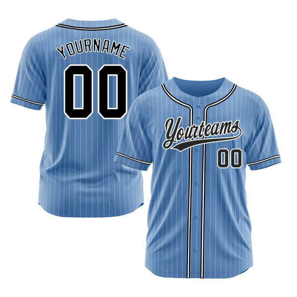 Custom Light Blue White Pinstripe Black Classic Style Authentic Sports Baseball Jersey