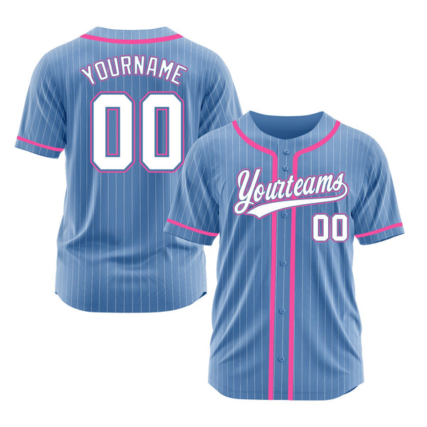 Custom Light Blue White Pinstripe Pink Classic Style Authentic Sports Baseball Jersey