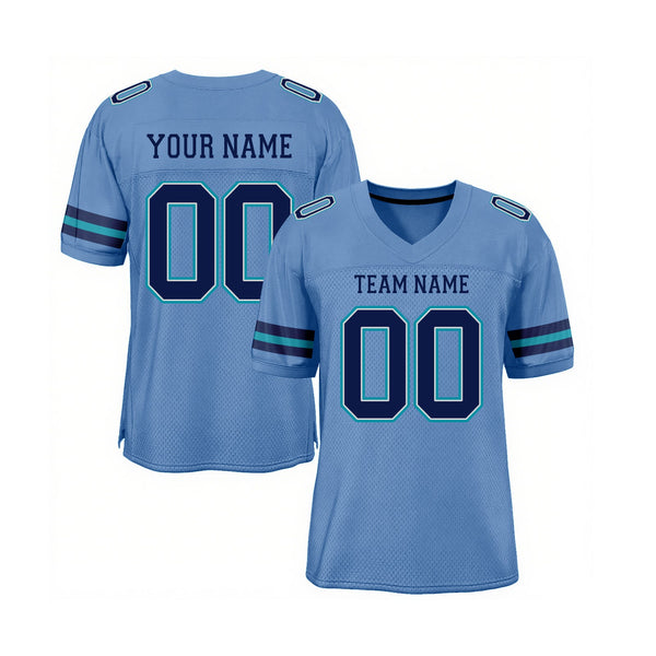 Custom Light Blue Navy Gray-Teal Mesh Classic Style Authentic Sports Football Jersey