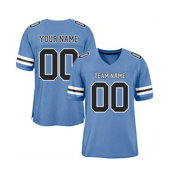 Custom Light Blue Black-White Mesh Classic Style Authentic Sports Football Jersey