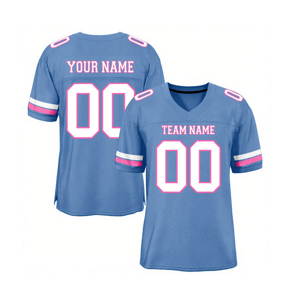 Custom Light Blue White-Pink Mesh Classic Style Authentic Sports Football Jersey