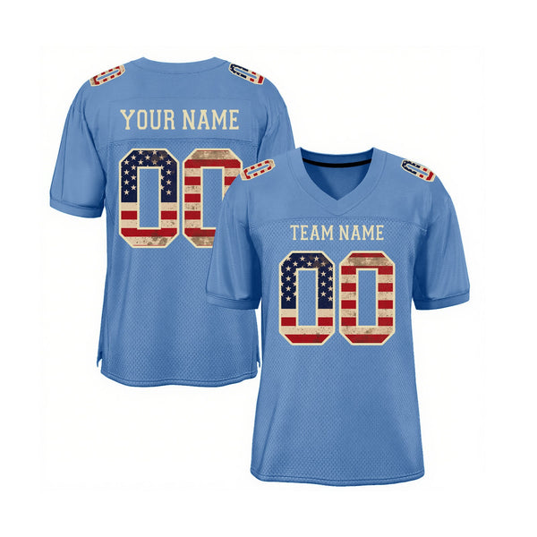 Custom Light Blue Vintage USA Flag-City Cream Mesh Classic Style Authentic Sports Football Jersey